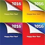 Colored stickers with bent corners. Happy New Year. Vector illustration.