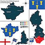 Vector map of Cheshire in North West England, United Kingdom with regions and flags