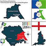Vector map of East Riding of Yorkshire in Yorkshire and the Humber, United Kingdom with regions and flags