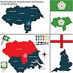 Vector map of North Yorkshire in Yorkshire and the Humber, United Kingdom with regions and flags