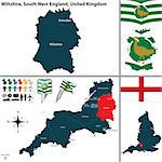 Vector map of Wiltshire in South West England, United Kingdom with regions and flags