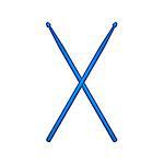 Crossed pair of blue wooden drumsticks on white background
