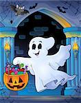 Wall alcove with Halloween ghost - eps10 vector illustration.