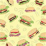 Fast food hamburger doodle set - seamless vector illustration