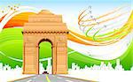 illustration of India gate on abstract flag tricolor background