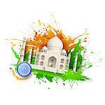 illustration of Taj Mahal with Tricolor India grunge
