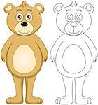 Vector illustration set of a cute brown teddy bear with outline.