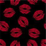 Seamless texture of red lips prints on black background. vector illustration.