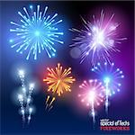 Vector Firework Collection. A set of various firework display effects. Vector illustration.