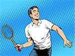 Handsome man playing tennis. Beauty health sports lifestyle. Retro style pop art