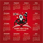 Year of the monkey 2016 calendar vector illustration