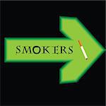 Green banner for smokers with arrow pointing right on black background