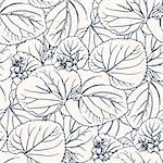 Black and white  seamless pattern with flowers and leaves.  Vector illustration.