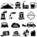 Pollution, global warming and environment icons