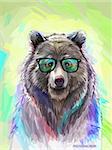 Cool low poly hipster animal, bear portrait. Background with wild animal. Low poly spectacled bear with fluffy fur. Vector illustration eps 10