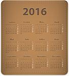 Calendar for 2016 year in French on leather background. Vector illustration