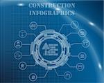 Construction Infographic Template From Technological Gear Sign, Lines and Icons. Elegant Design With Transparency on Blue Checkered Background With Light Lines and Flash on It. Vector Illustration.