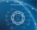 Medical Infographic Template From Technological Gear Sign, Lines and Icons. Elegant Design With Transparency on Blue Checkered Background With Light Lines and Flash on It. Vector Illustration.