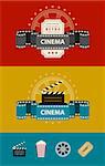 Retro cinematography banners with icons flat design. Eps10 vector illustration. Isolated on white background