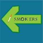 Green banner for smokers with arrow pointing right on blue background
