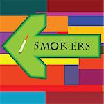 Green banner for smokers with arrow pointing left on retro background