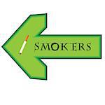 Green banner for smokers with arrow pointing right on white background