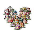 City of love, heart shape sketch for your design. Vector illustration