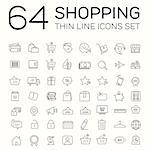 64 e-commerce and shopping icons. Thin line modern design.