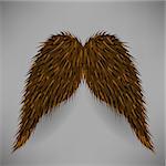 Brown Hairy Mustache Isolated on Grey Background.