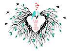heart shaped wedding tree with birds, save the date, vector illustration