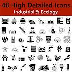 Set of High Detailed Industrial and Ecology Smooth Icons in Black Colors. Suitable For All Kind of Design (Web Page, Interface, Advertising, Polygraph and Other). Vector Illustration.