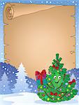 Parchment with Christmas tree topic 1 - eps10 vector illustration.