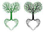 tree of life, heart shaped branches and roots, vector illustration