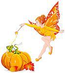 Illustration of flying autumn fairy