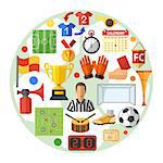 Soccer and Football Flat Icon Concept for Flyer, Poster, Web Site like Referee, Ball and Trophy.