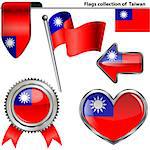 Vector glossy icons of Taiwanese flag
