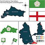Vector map of North Yorkshire in North East England, United Kingdom with regions and flags