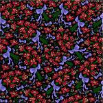 Illustration of seamless floral pattern from lilies bouquets with bows on black background