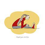Yoga at work, girl with laptop for your design. Vector illustration