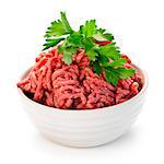 Close up on isolated bowl of lean red raw ground meat