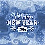 New year greeting card with abstract curly background, vector illustration