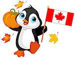 Illustration of Penguin celebrating Canadian Thanksgiving Day