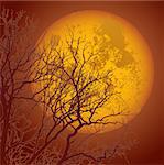 Tree on a background of the lunar sky, illustration clip-art