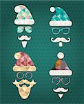 Santa Claus Fashion Colorful Silhouette Hipster Style Icons with Abstract Geometric Triangle Patterns. Christmas Holidays Vector Illustration. Cute Hip Glasses