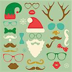 Hipster Style Christmas Colorful Fashion Silhouettes Icon Set. Vector Illustration. New Year