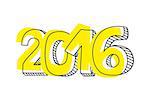 New Year 2016 hand drawn yellow vector sign isolated on white background