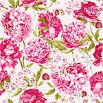 Seamless Pattern with Pink Peonies, Vector Illustration on a White Background