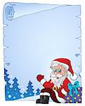 Parchment with Santa Claus and gift - eps10 vector illustration.