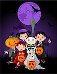 Halloween children trick or treating in Halloween costume