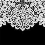 Wedding invitation or greeting card with lace border on black background